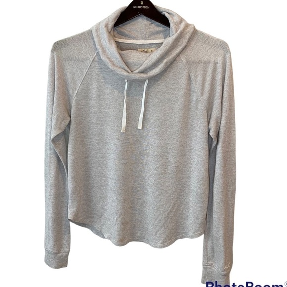 Hollister Sweaters - HOLLISTER Cowl Neck Brushed Knit Top Size M Drawstring Grey Soft